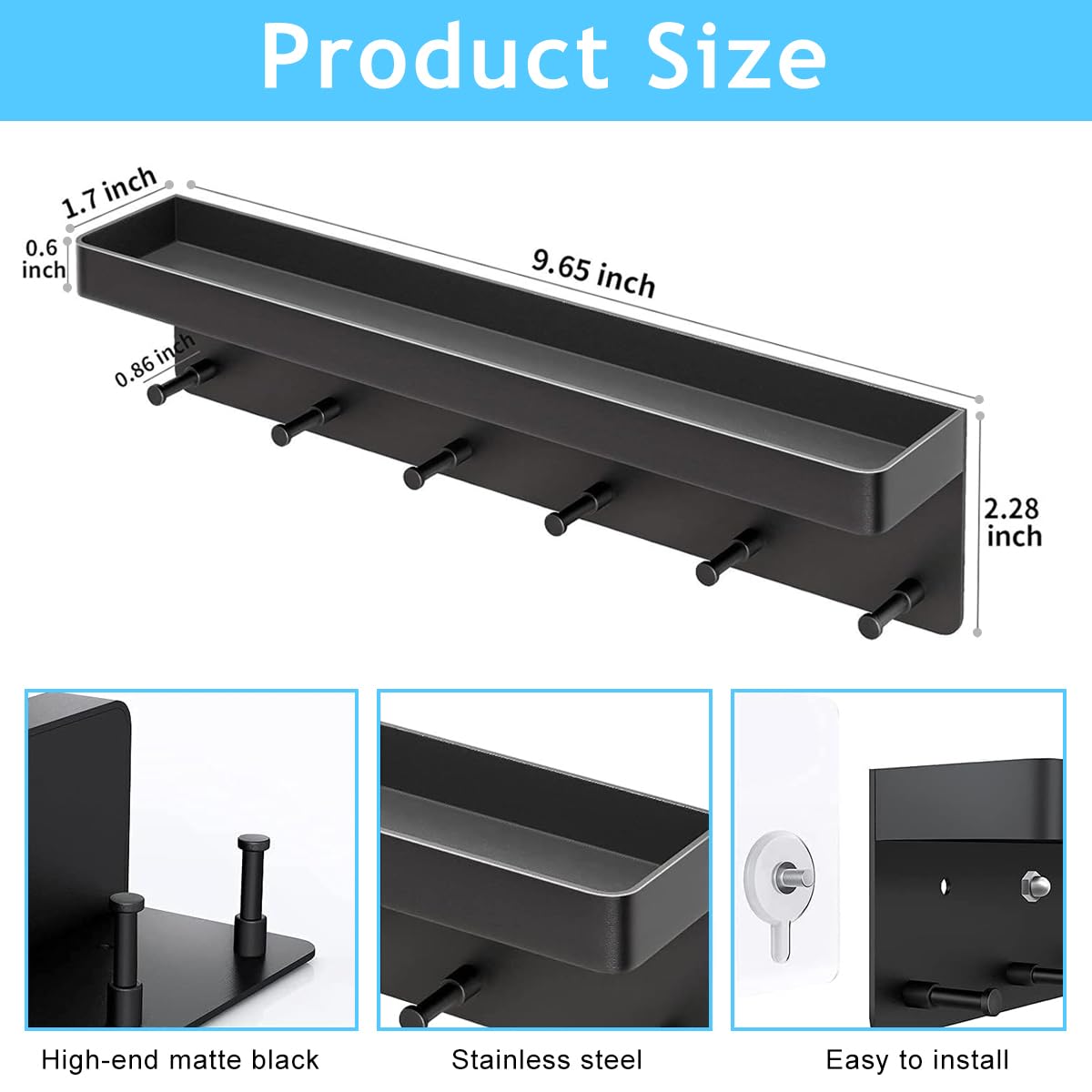 HASTHIP Wall Key Holder for Entryway featuring 6 Hooks and Anti Drop Basket | 304 Stainless Steel