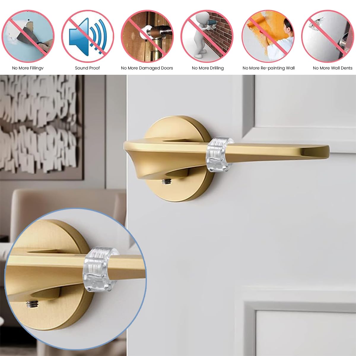 HASTHIP® 6Pcs Door Knob Wall Protector, Door Handle Buffers, Self Adhesive Door Stoper Knob Pads, Soft Rubber Wall Protectors Shield for Preventing Damage to Cabinet, Handle, Bedroom, Bathroom