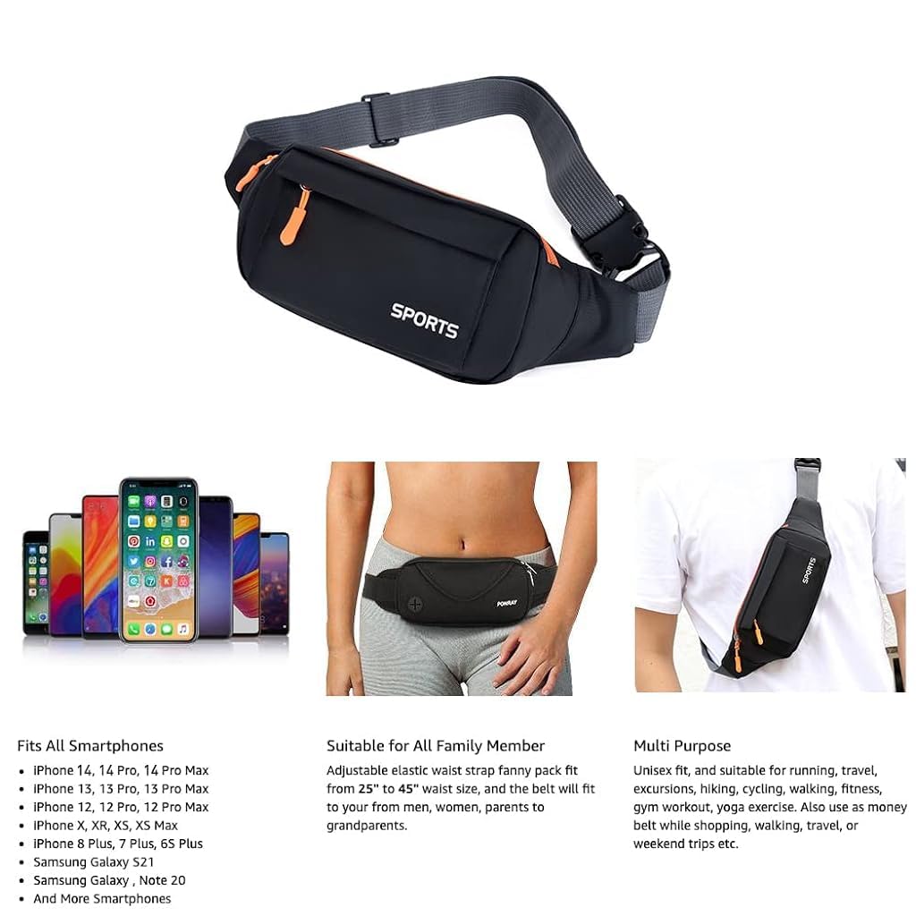 GUSTAVE® Waist Bag for Running Unisex, Stylish Chest Bag for Men Women, Small Fanny Pack, Waterproof Nylon Waist Pack for Outdoor Hiking, Running, Travel, Black