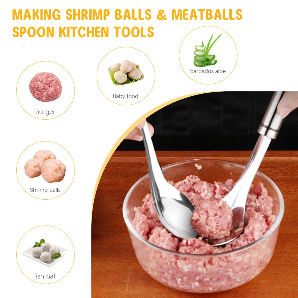 Supvox® 2Pcs Kitchen Meatball Maker Spoon & Scoop Kit - Food Grade 304 Stainless Steel Spoon Kitchen Tools, Effortless Meatballs for Shrimp, Fish, Chicken, and Vegetable Balls