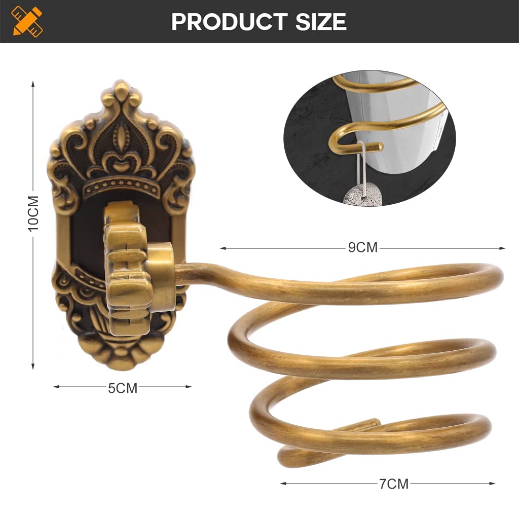 HASTHIP® Hair Dryer Stand, Hair Dryer Holder, Retro Style All Aluminum Hair Dryer Organizer Wall Mount Spiral Hair Dryer Rack for Bathroom with Glue and Screws (Without Hair Dryer)