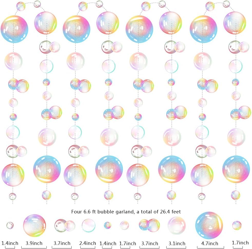 HASTHIP Stringed Beading Decorations for Room and Party featuring 72 in PVC Bubbles | 4pcs Mixed Color Hanging Set