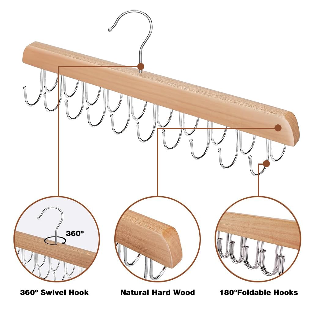 ZIBUYU Bra Hanger for Closet Organizer with Dual 40 Foldable Hooks and Solid Wood Frame | Space Saving Storage for Bras Tanks and Lingerie