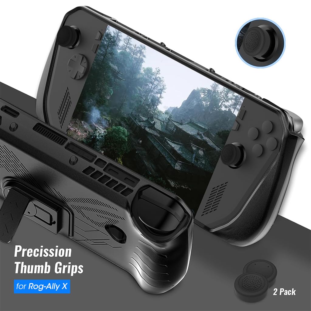 ZORBES Soft TPU Case for ROG Ally X with Folding Kickstand and Anti Slip Grip | Black Protective Cover