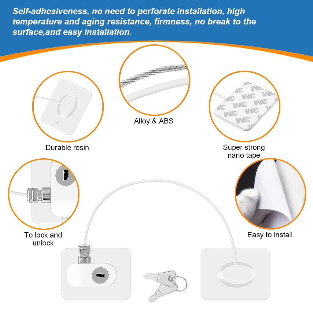 STHIRA Child Lock for Drawers and Refrigerator with Keys featuring Stainless Steel Chain | Self Adhesive 2Pcs Safety Device