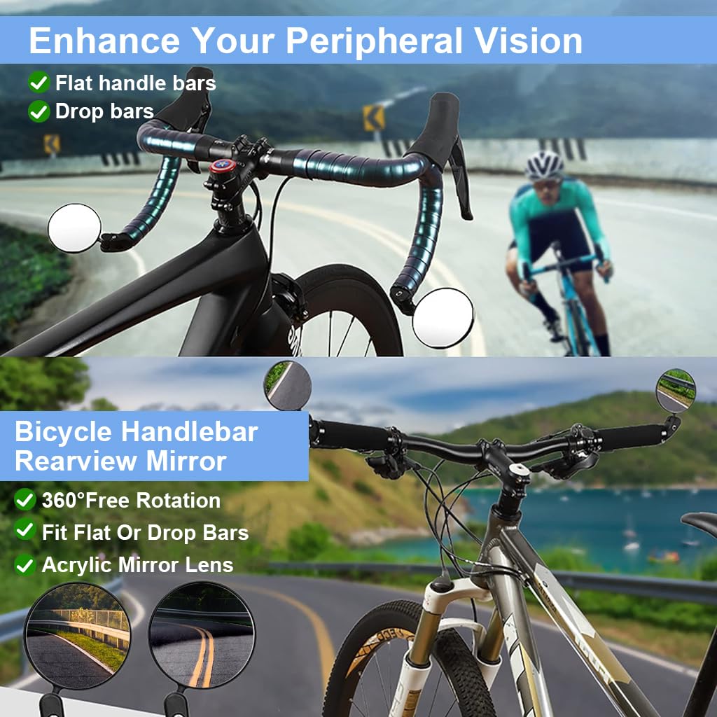 STHIRA Bike Mirrors for Handlebar End Use with 360° Rotatable Design and ABS Material | 2Pcs Set