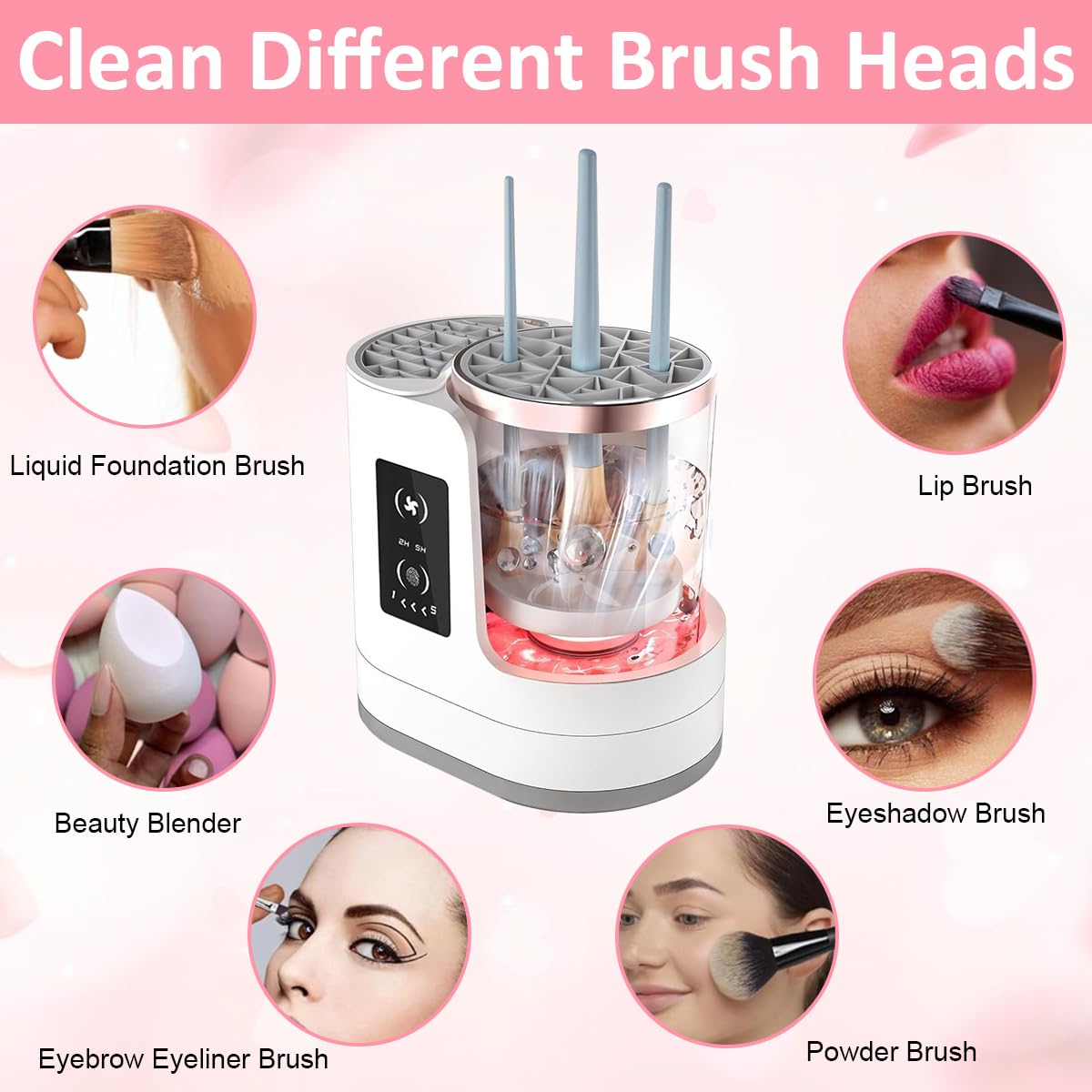 MAYCREATE Electric Makeup Brush Cleaner for Multiple Brushes with 500 Swirling Motions | USB Rechargeable Drying Rack Design
