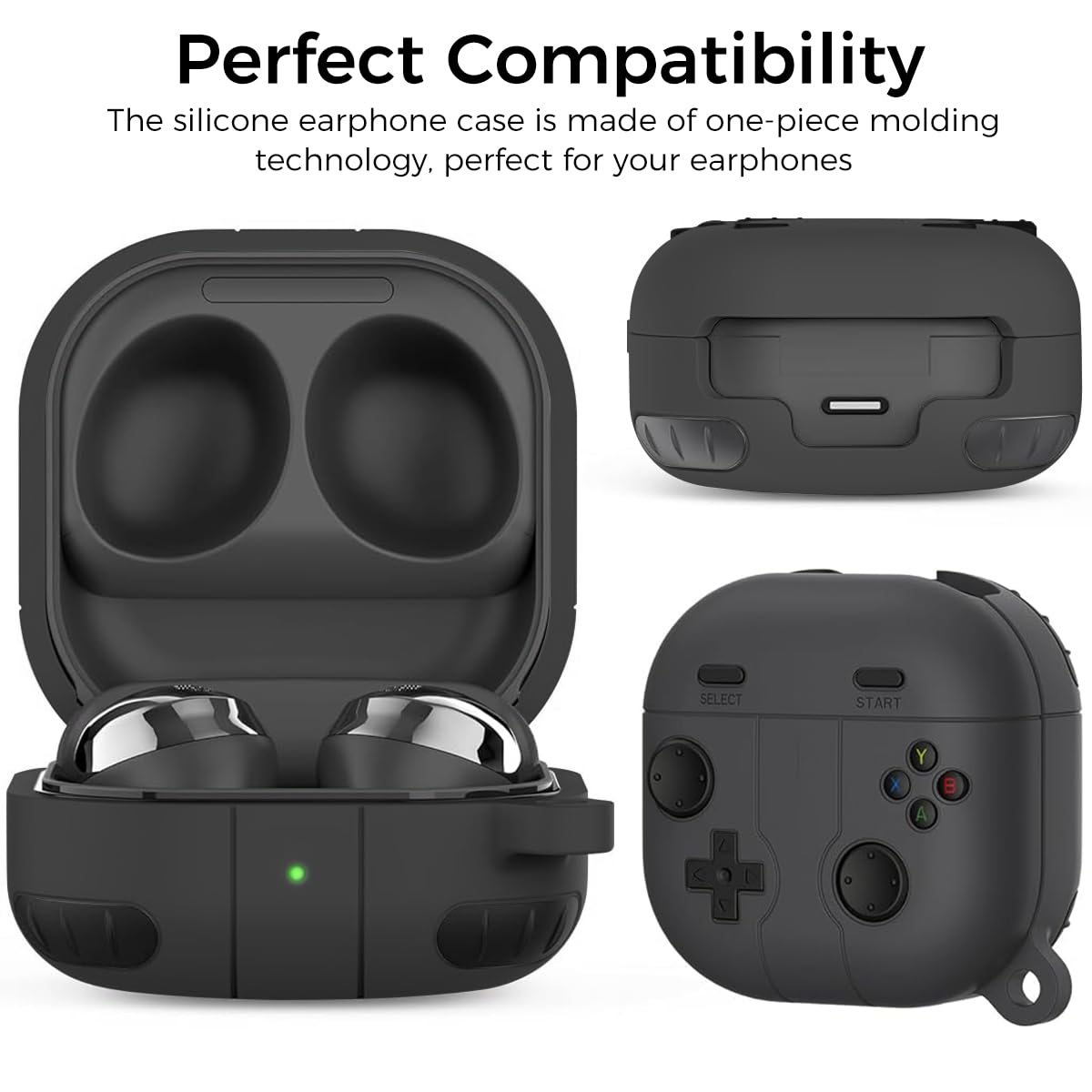 ZORBES Silicone Case for Samsung Galaxy Buds FE with Impact Buffer Protection and Carabiner | Retro Game Design in Grey