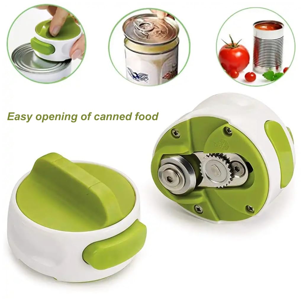 Supvox® Stainless Steel Manual Can Opener - Easy Twist & One-Touch Release, Versatile Opener for Kitchen, Tin Can Cutter, Anti-Slip, Manual Universal Can Opener (Green)