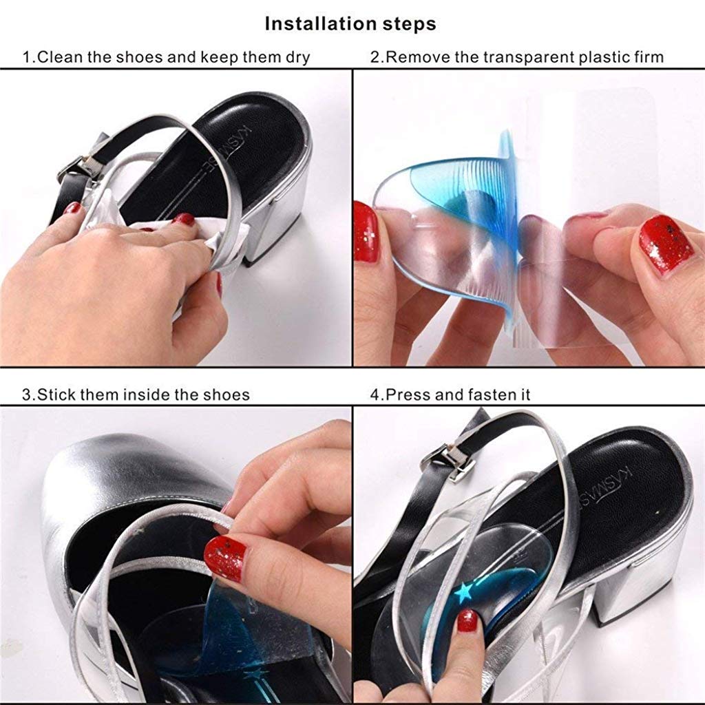 PALAY® 4 Pairs Arch Support Insoles Fits for Flat Feet & Plantar Fasciitis Orthotic Arch Pads for Women and Men, Gel High Cushion Insert, One Size Fits All