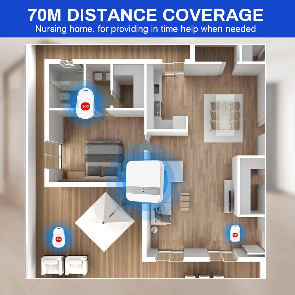Supvox Wireless Pager System for Seniors with 262ft Range and 52 Tune Options | 2 Call Buttons