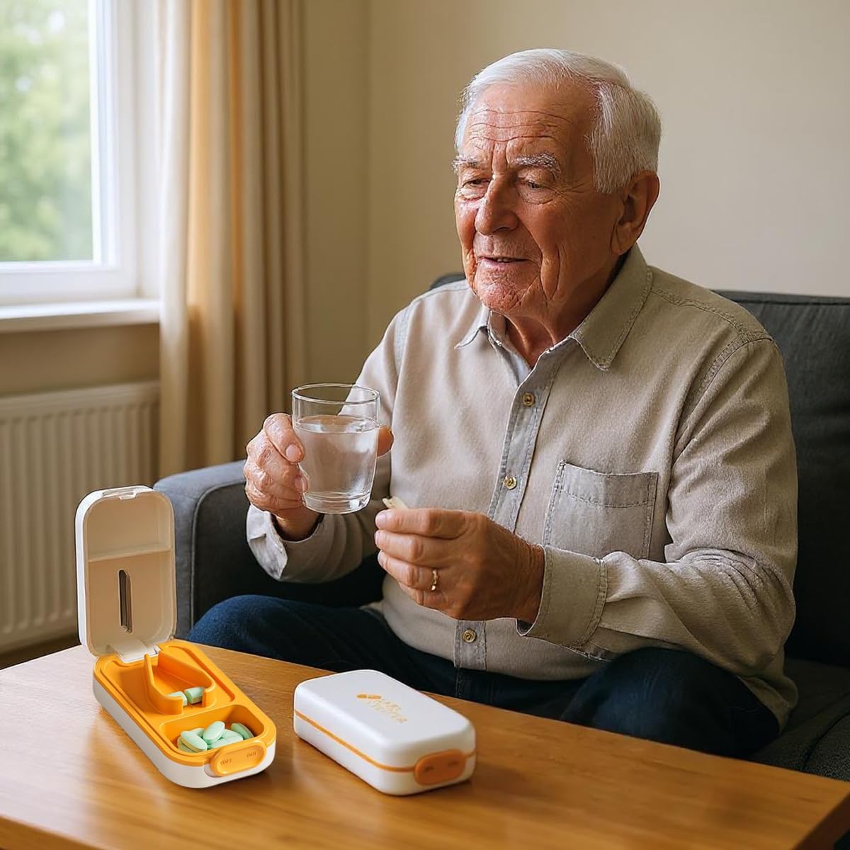 HANNEA Pill Cutter for Splitting Tablets with Stainless Steel Blade and Lockable Box | Travel-Friendly Pill Organizer