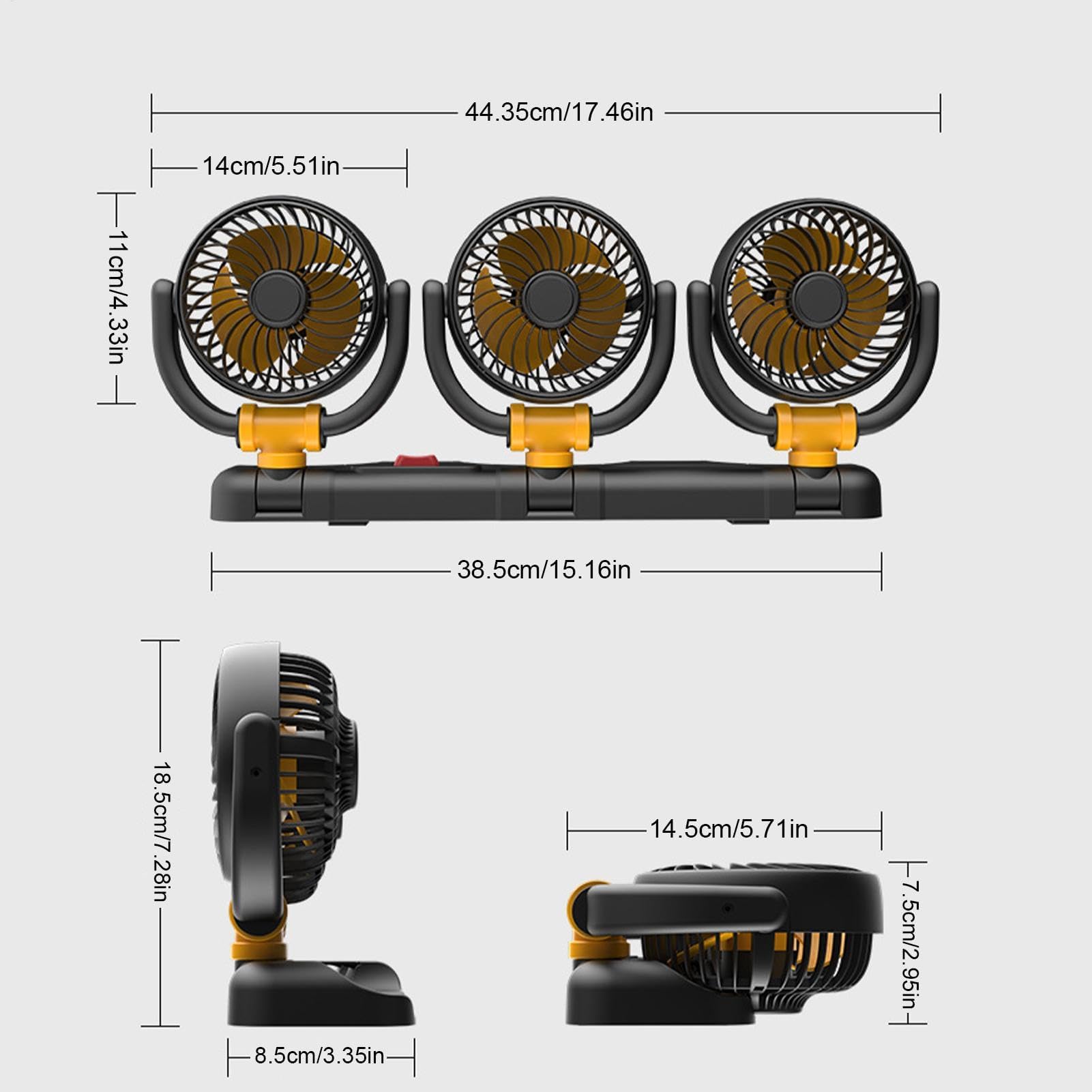 STHIRA 12V Electric Car Cooling Fan for Vehicles with Triple Rotatable Heads | 2 Speed Air Circulator