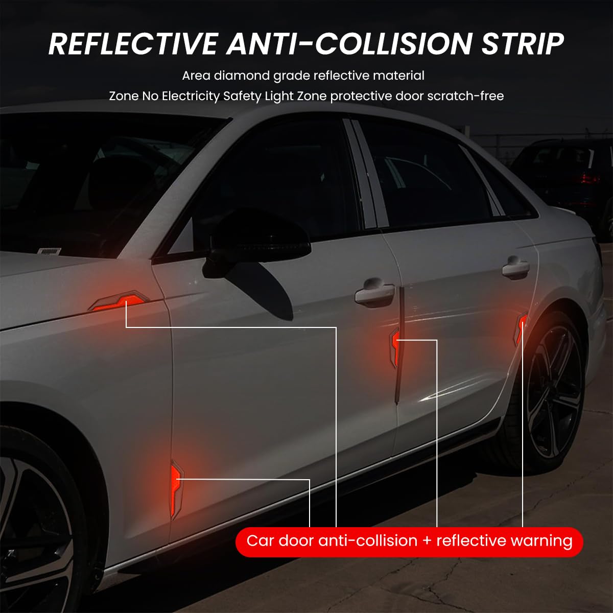 STHIRA Car Bumper Protector Guard 4Pcs for Anti Collision with Self Adhesive Design | Red Reflective Geometric Stickers