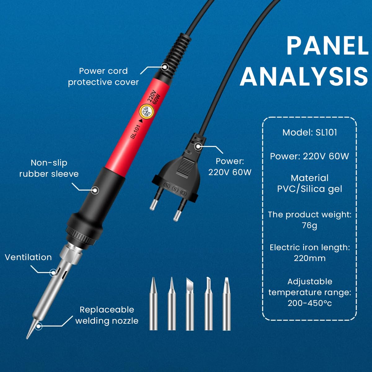 Serplex® Soldering Iron Kit with Multimeter, 60W LCD Digital Display Welding Tool 180-500 Degree Soldering Tool Kit with 5Pcs Solder Iron Tips Comprehensive Soldering Set for Electrical Repairs