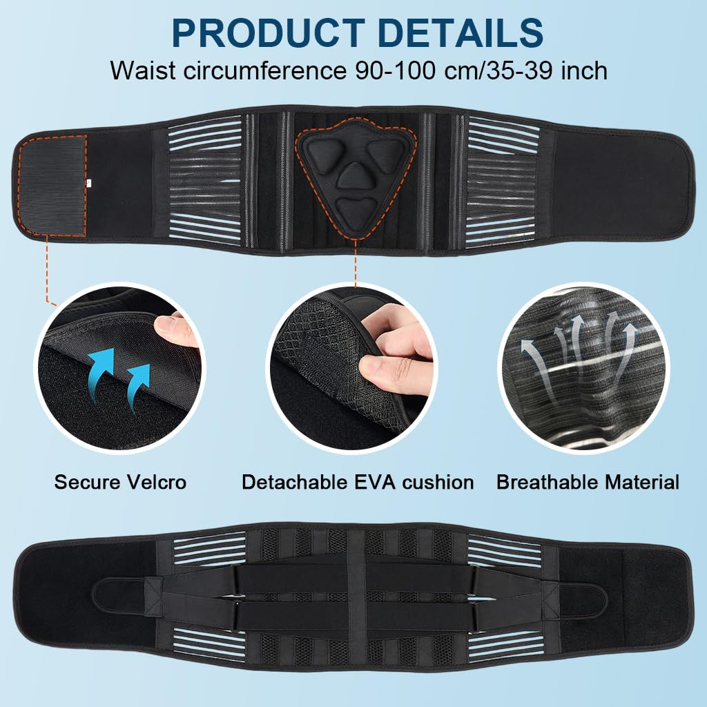 HANNEA Lumbar Support Belt for Back Pain Relief with 6 Metal Flexible Brace Bars | Breathable Mesh for Gym and Posture Correction