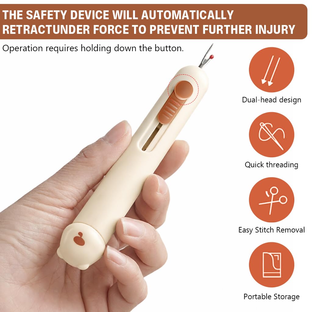 ZIBUYU Needle Threader and Seam Ripper for Sewing Projects with Ergonomic Handle | Beige
