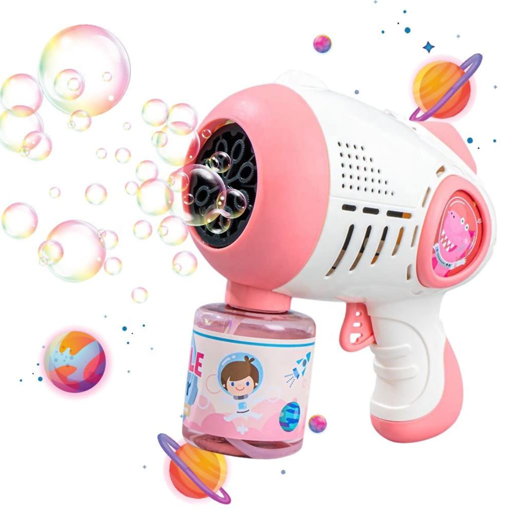 PATPAT Bubble Gun for Kids with 8 Nozzle LED Bubble Maker and 1 Bottle Solution | Pink Toy
