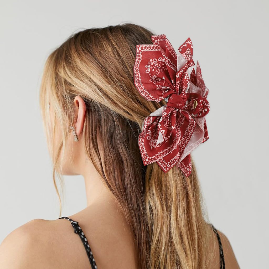 MAYCREATE Ribbon Hair Claw Clips for Women with Secure Grip and Acrylic Bow Charm | 2‑Piece Set