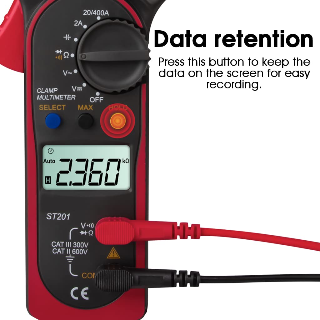 HASTHIP® ST201 Smart Digital Clamp Multimeter,Resistance Ohm Transistor Testers AC/DC Current,Voltmeter Lcr Clamp Meter