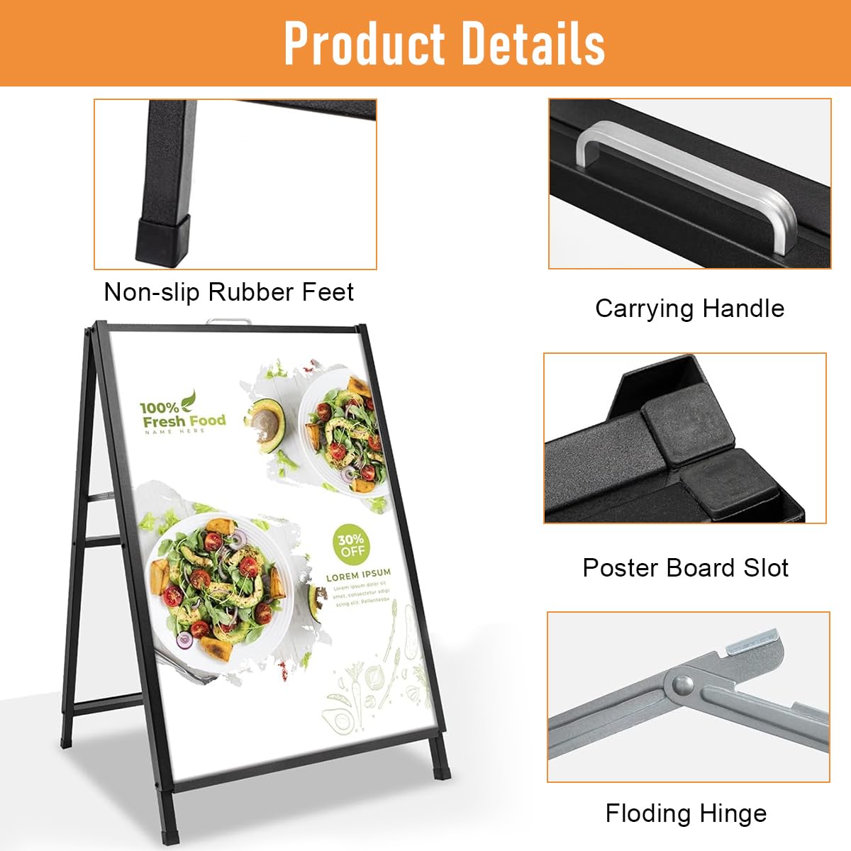 OFIFO Floor Sign Display Stand for Shops and Events with Folding Triangle Frame | 23.6x27.5 in Metal Design