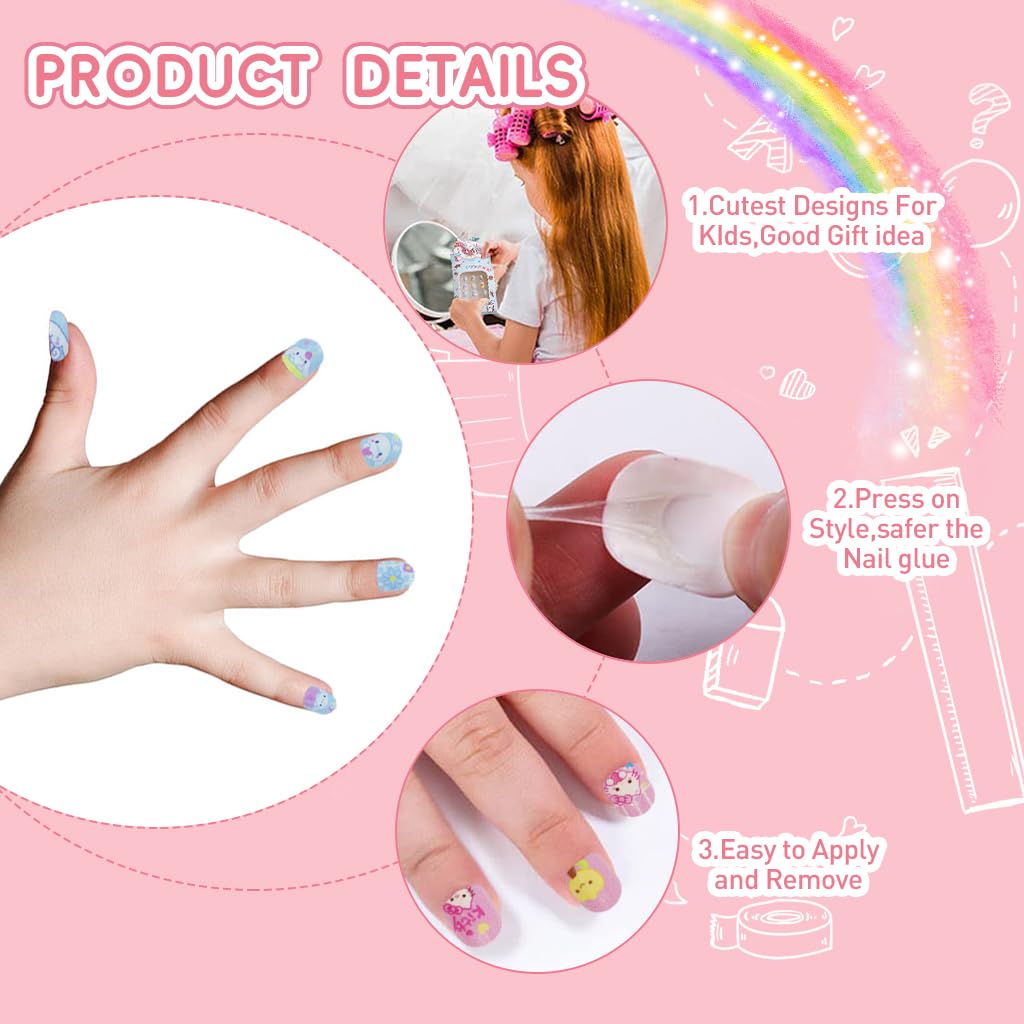 MAYCREATE Kids Press On Gel Nails 24pcs for Parties and DIY Fun with ABS Material | Cute Kitten Design Gift Set