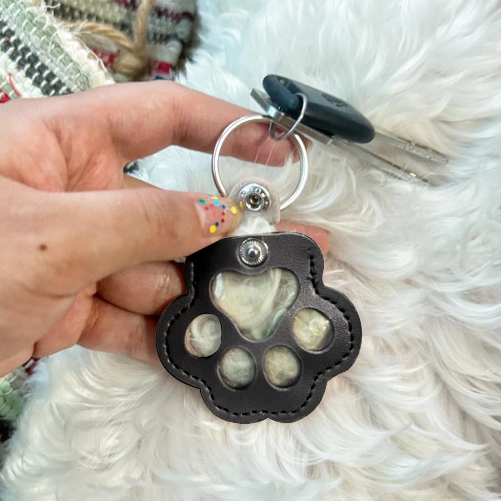 Qpets Pet Fur Storage Pocket Keychain with Clear Claw Window & Metal Clasp | Black PU Remembrance Gift