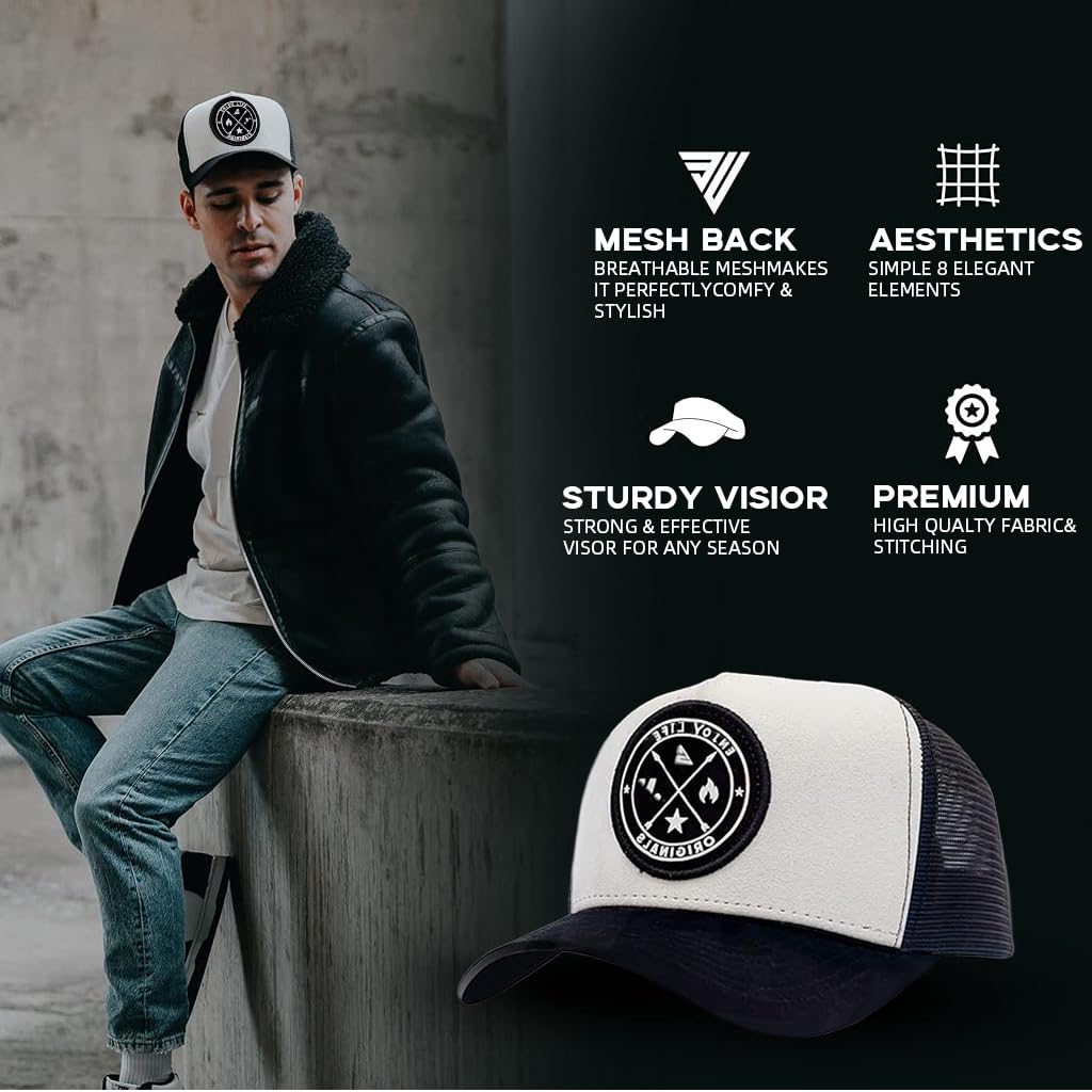 PROBEROS Mens Sun Cap for Hiking and Fishing with Mesh Design | 2PCS Black and White