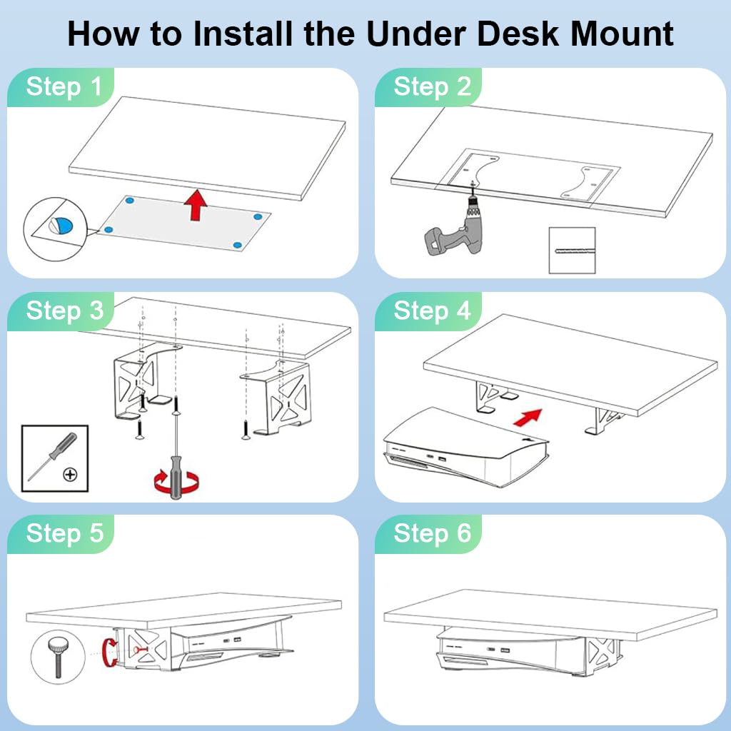 ZORBES Under Desk Holder for PS5 with Screwfix Mount and 2mm Carbon Steel Build | Space Saving Console Storage