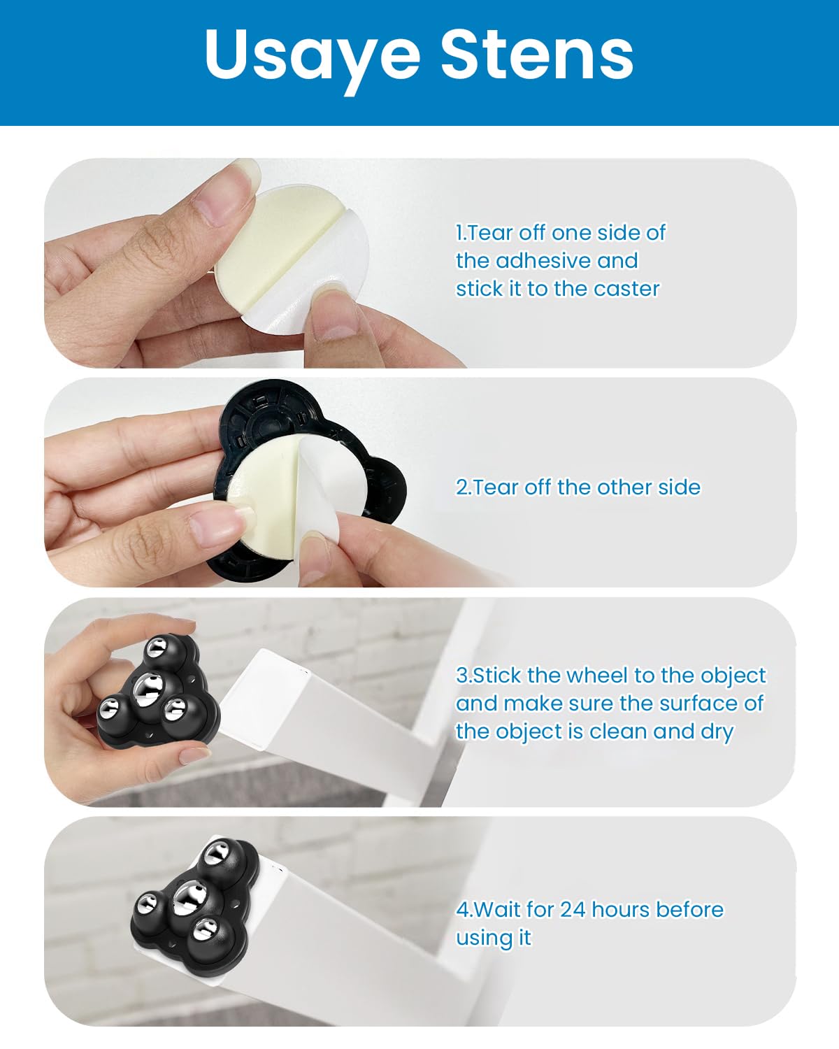 HASTHIP Self Adhesive Caster Wheels for Furniture with 100 kg Load Capacity and 360° Swivel | Steel Ball Design for Smooth Mobility