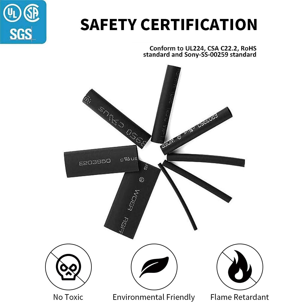 Serplex Heat Shrink Tubing Kit 650 pcs 8 Sizes for Cable Insulation with 2:1 Ratio | Polyolefin Sleeve Set in Storage Box