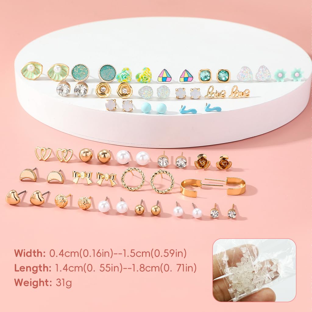 ZIBUYU Earrings Set for Women featuring 30 Pairs Alloy and Faux Pearl Studs | Gift Ready