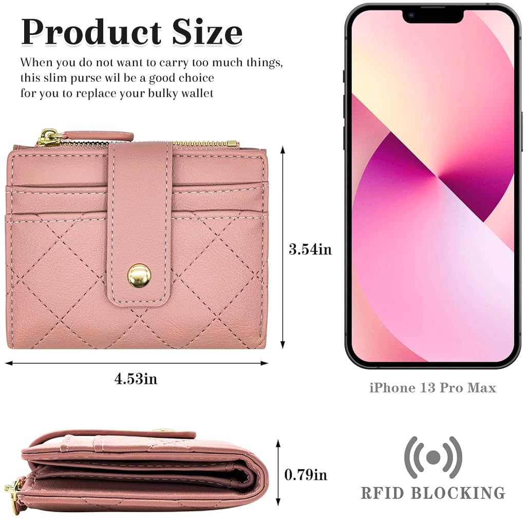 Zibuyu Wallet for Women with Snap Button Closure featuring Multi Card Slots and 11.5×9 cm Pink PU Design