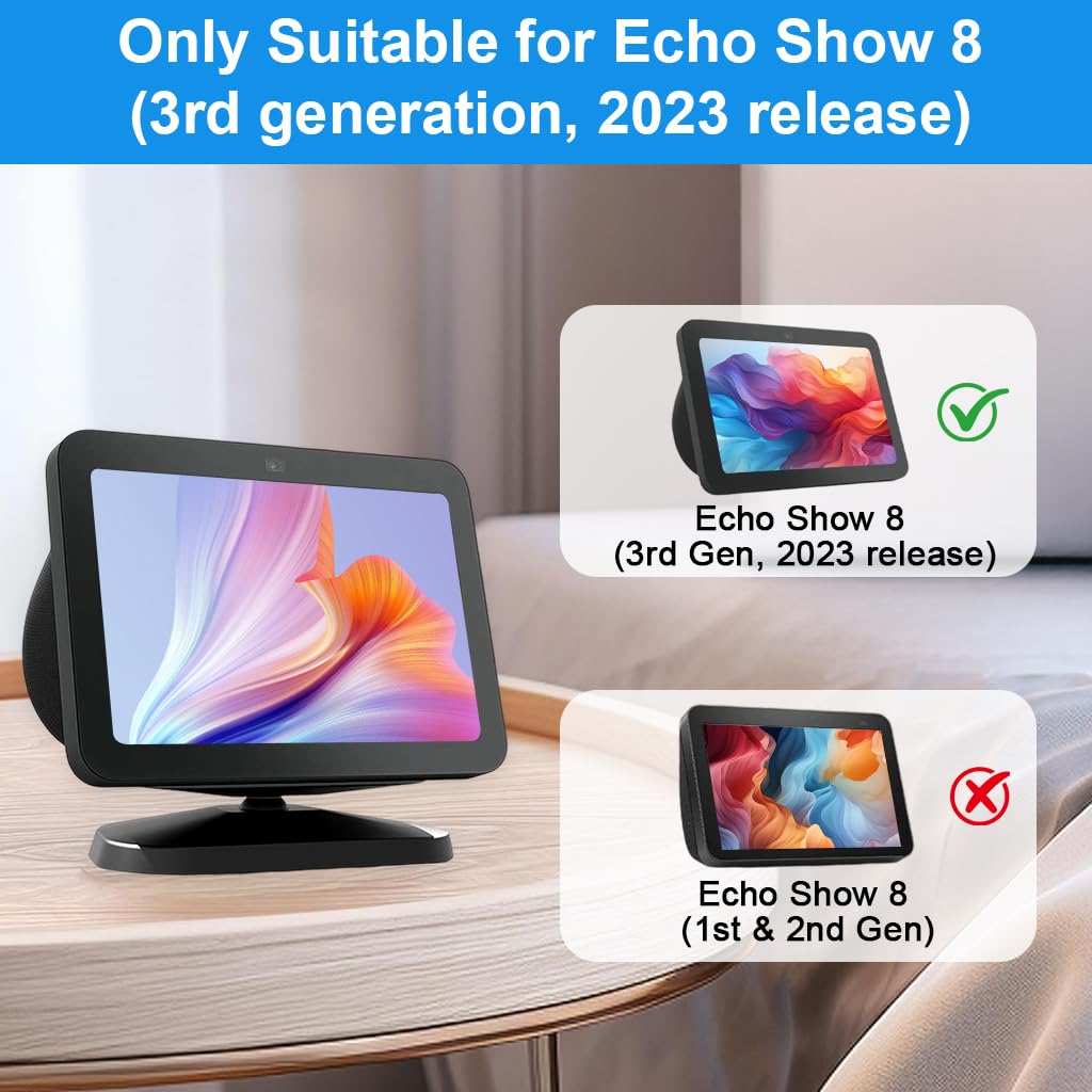 ZORBES Stand for Echo Show 8 with 360° Swivel and Adjustable Tilt | Stable Non Slip Base
