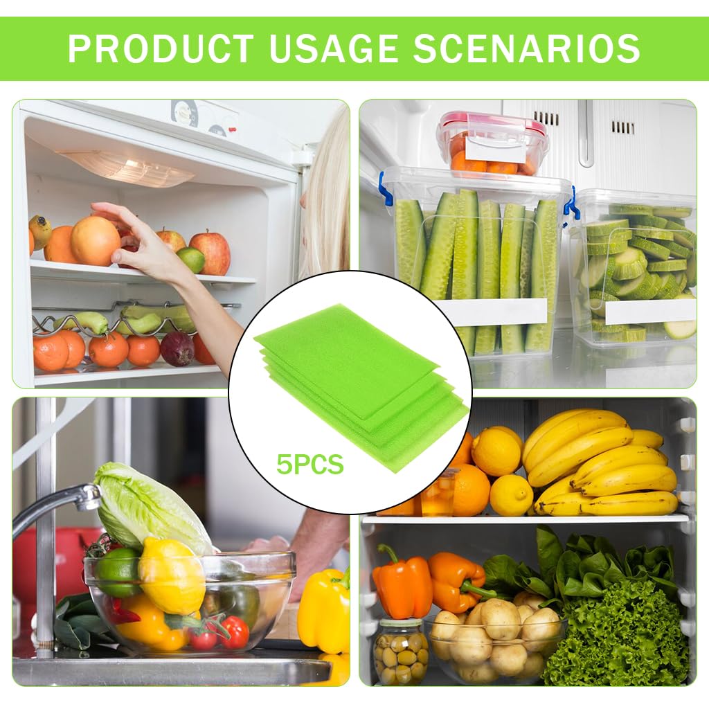 Supvox Fridge Mat Set for Refrigerator Drawer Protection with 12x15 in Waterproof Polypropylene | Pack of 5 Green Anti Bacterial Liners
