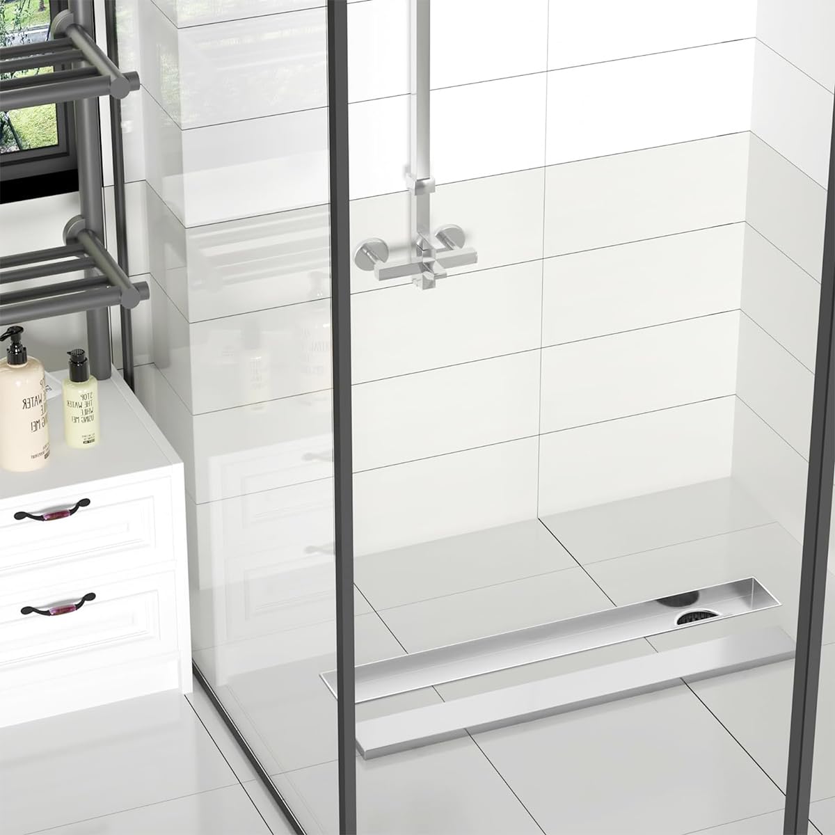 Serplex Linear Shower Drain for Bathrooms with Tile Insert Grate 23.6x3.9 in 304 Stainless Steel