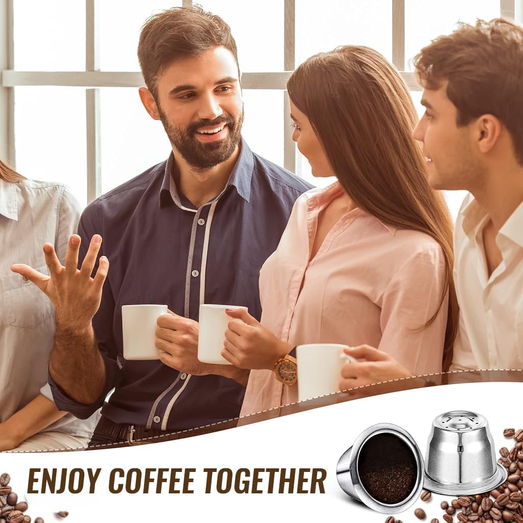 Supvox Reusable Stainless Steel Coffee Capsule with 100 pcs Foil Film Covers and PP Tamper | Sustainable Espresso Brewing Set