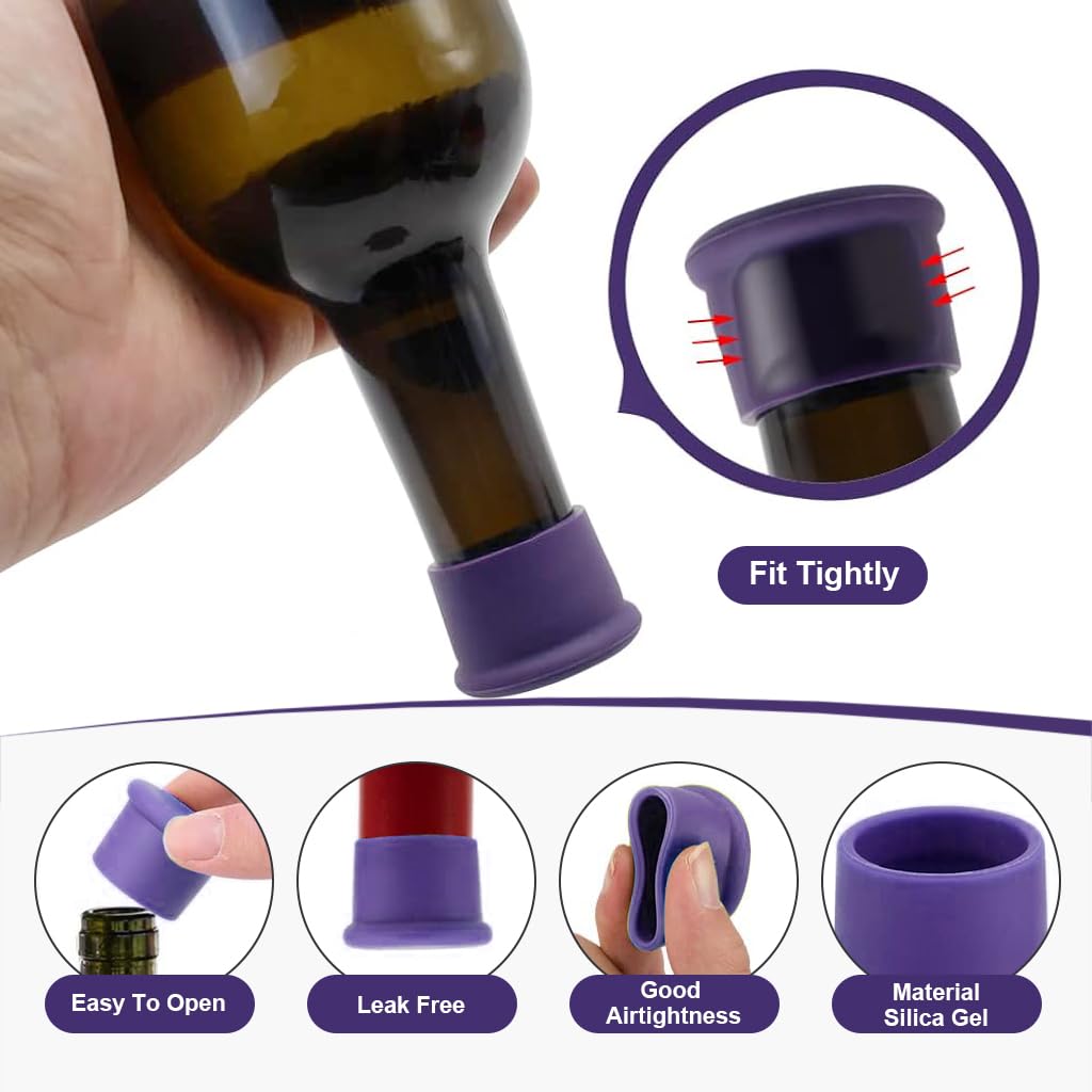 HASTHIP® 6Pcs Silicone Wine Stoppers Reusable Beer Bottle Cover Wine Bottle Stopper Wine Saver Reusable Silicone Wine Bottle Soft Drink Bottle Cap Food-Grade Silicone Cap to Keep Wine Fresh