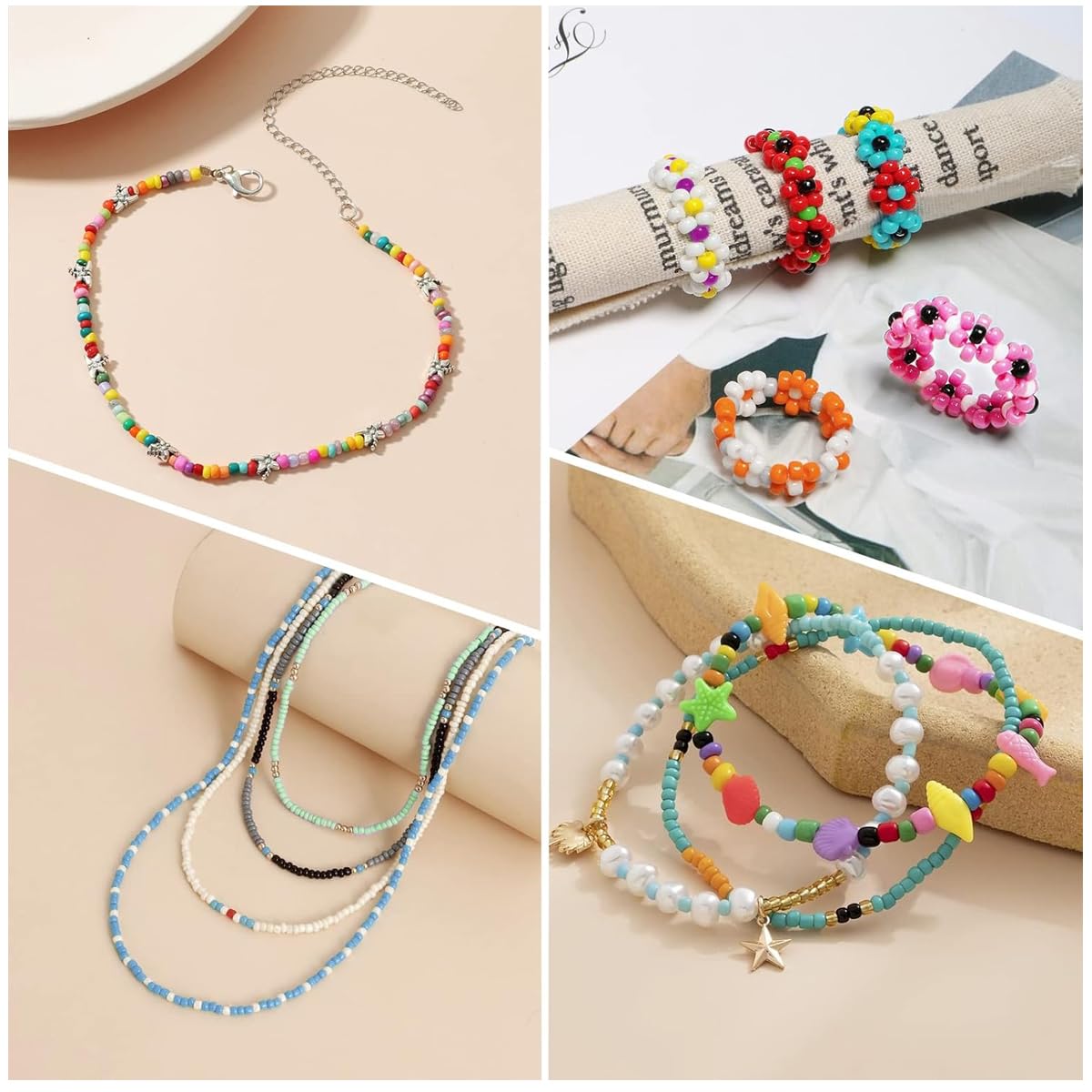 SANNIDHI Seed Beads Kit for Jewellery Making with 8000pcs 3mm Beads and Letter Styles | DIY Crafts for Kids and Adults