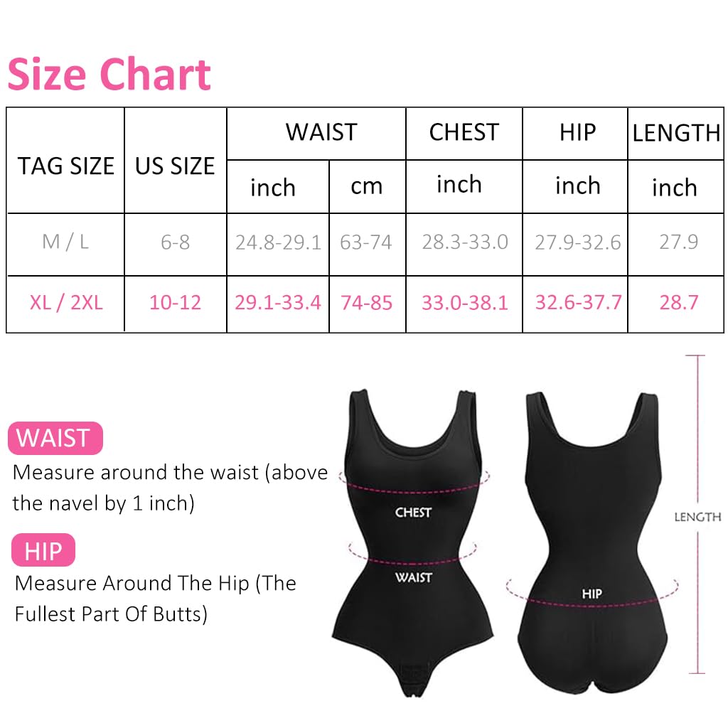 HANNEA® Body Shaper For Women Waist Trainer Bodysuit Tummy Control Shapewear Seamless Round Neck Tank Top Bodysuit, XL-XXL