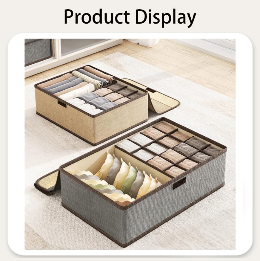Zibuyu Foldable Undergarments Organizer for Women with 17 Cells and Magic Buckle Lid | Cotton Linen Storage Box for Wardrobe