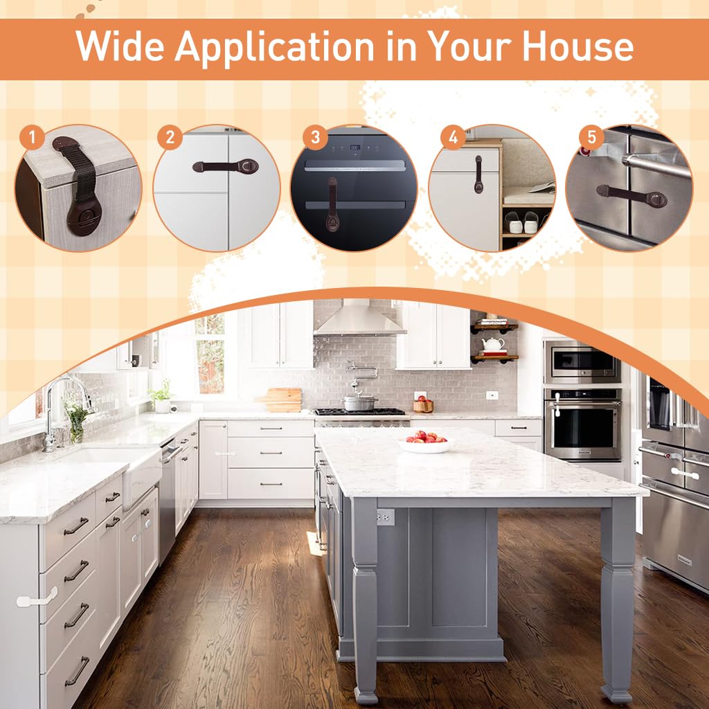 ZIBUYU Safety Lock for Cabinets and Drawers featuring 7.8 in Press to Open Design | 10pcs ABS Child Proof Strap Set