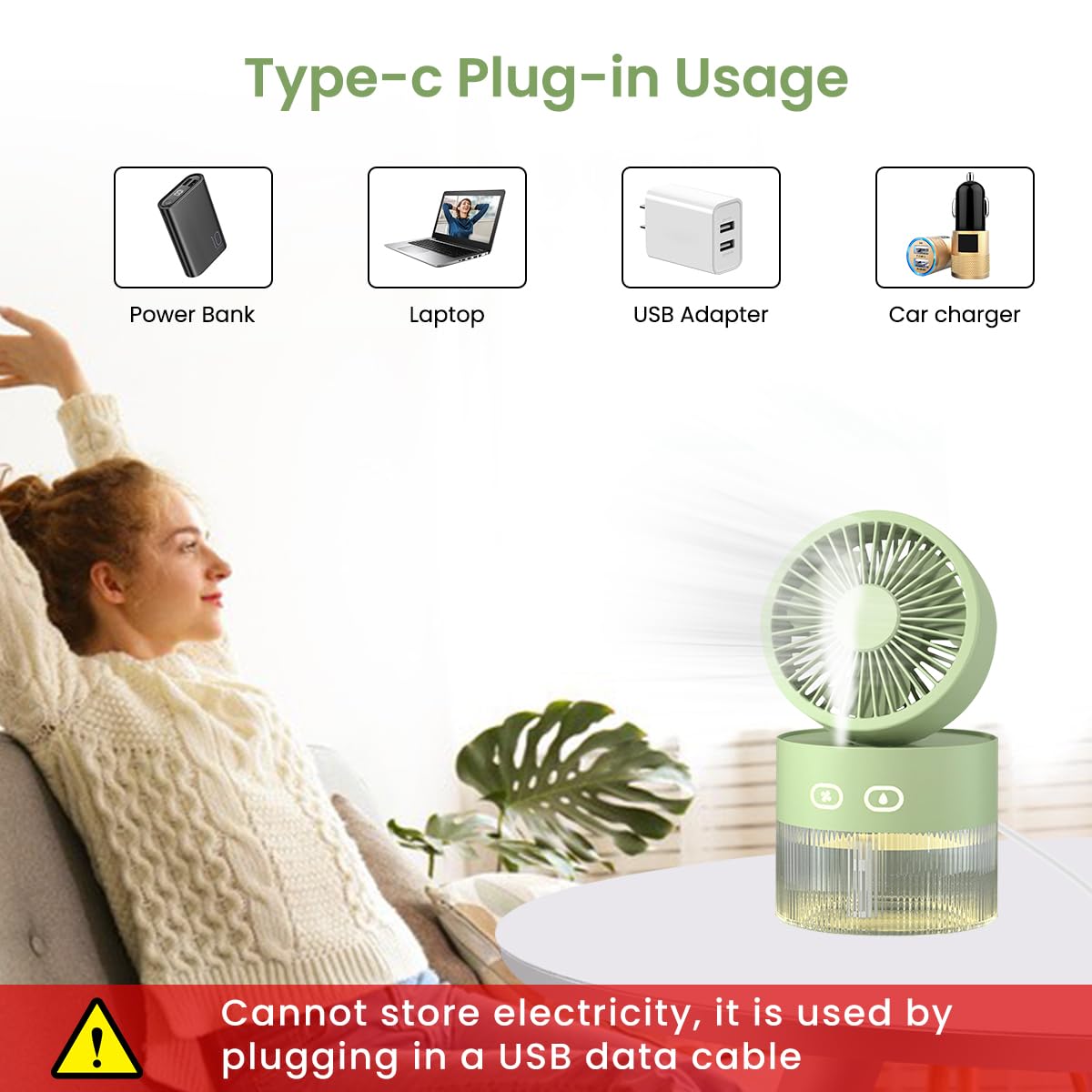 ZORBES 3 in 1 USB Rechargeable Fan for Home and Office with 350ml Water Tank | Portable Mist Fan and LED Night Light
