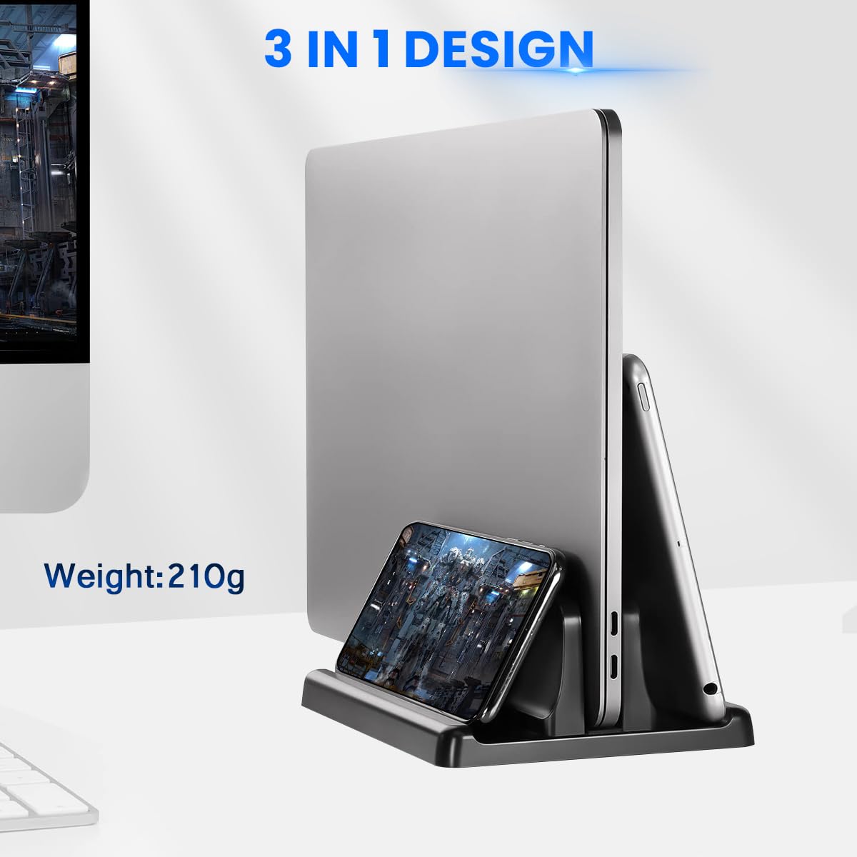 Verilux Adjustable Vertical Laptop Stand for Desk with 1.84 cm Slot Width and ABS Build