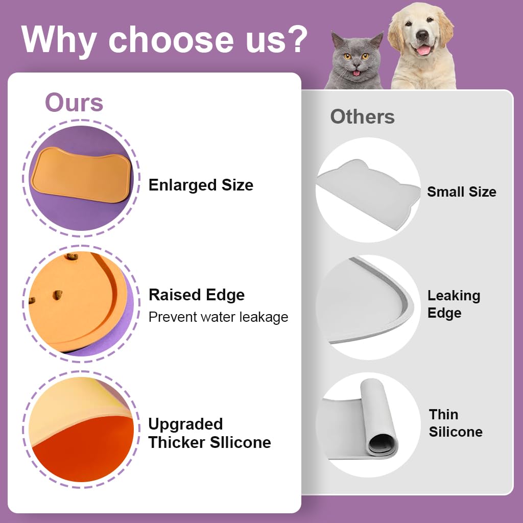 Qpets Pet Feeding Mat for Cats and Dogs featuring Raised Edge Design 45.5x30cm | Waterproof Silicone Floor Tray
