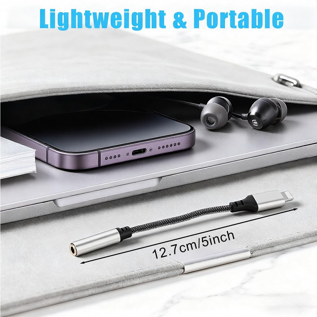 ZORBES Headphone Adapter for iPhone with Nylon Braided Cable and 3.5mm Audio Jack | Supports Music and Calling