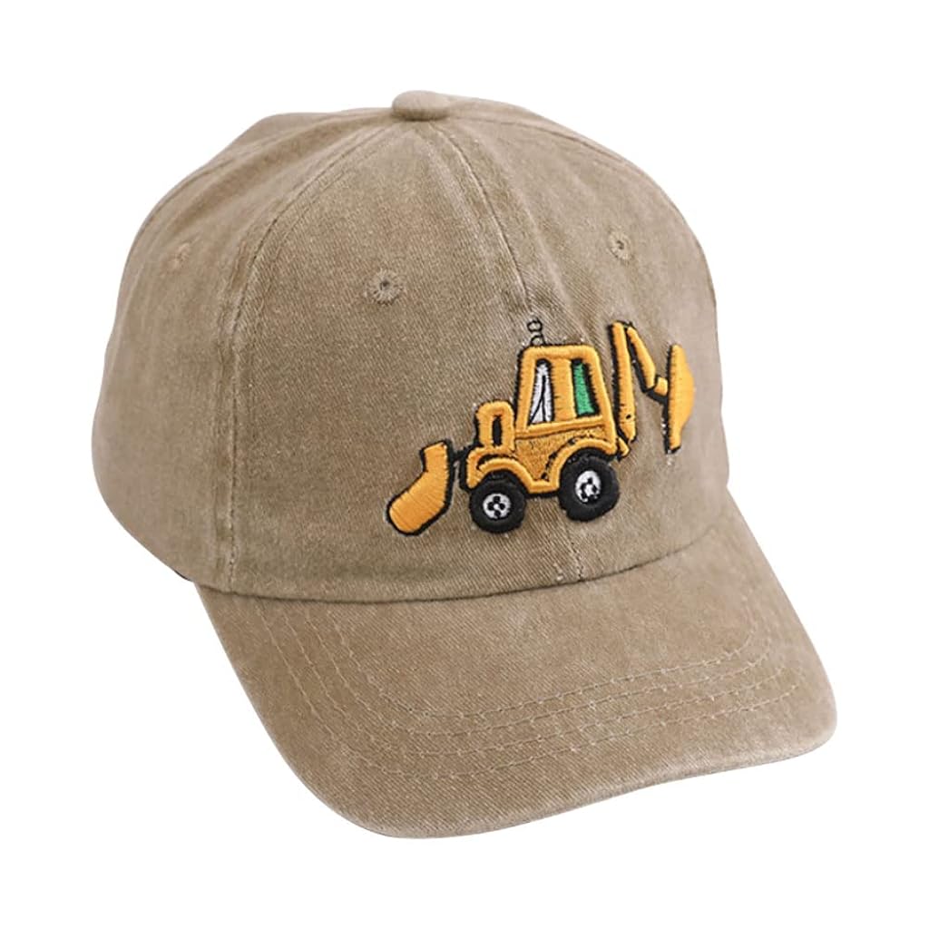 GUSTAVE® Kids Baseball Cap for Boys & Girls, Cartoon Embroidery Cotton Sun Hat with Adjustable Metal Buckle, UV Protection Wide Brim, Lightweight Summer Outdoor Fashion Cap for 3-8 Years Old, Khaki
