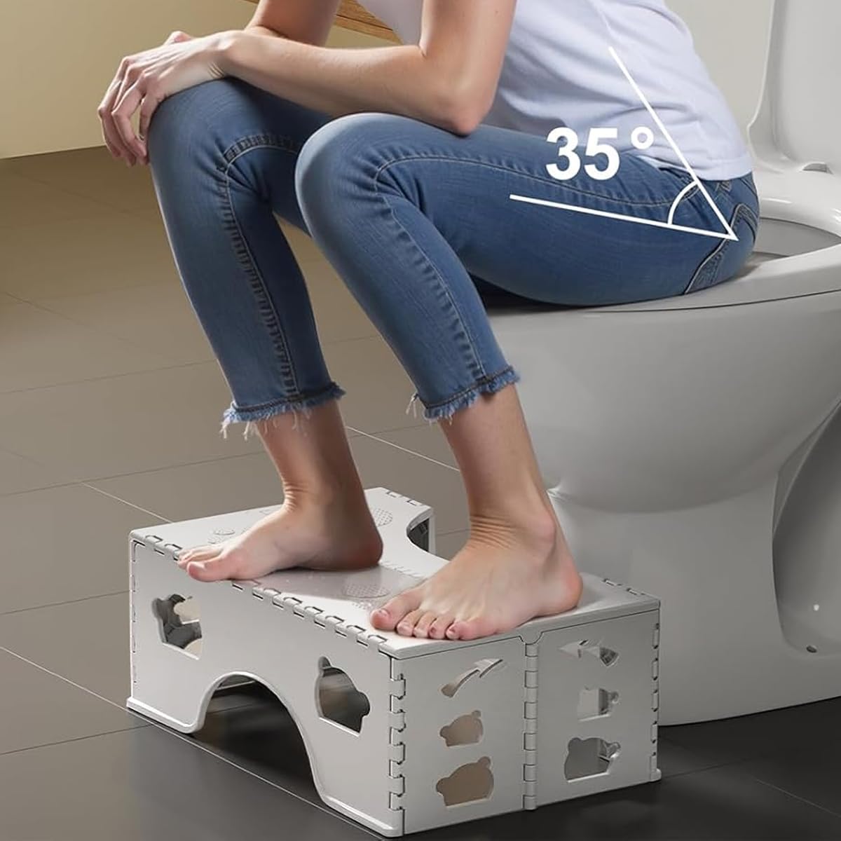 HANNEA Folding Toilet Squat Stool for Better Posture with Anti Slip Feet 45x30x18cm PP | Foldable Bathroom Stool for Kids and Adults