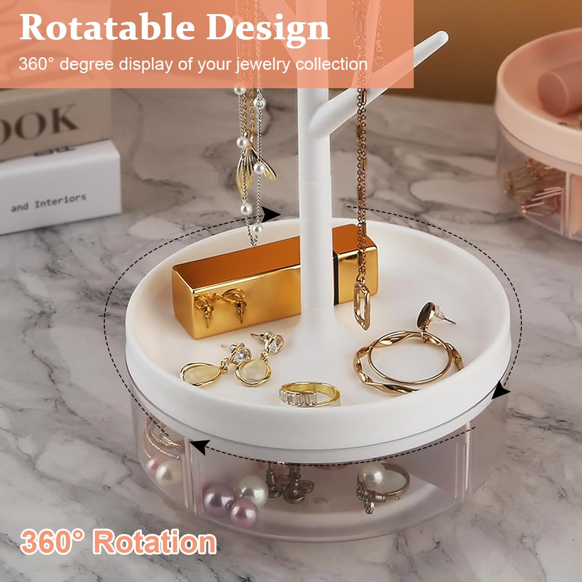 MAYCREATE Jewelry Organizer for Rings Necklaces and Earrings with Tree Branch Stand | White Minimalist Storage for Women