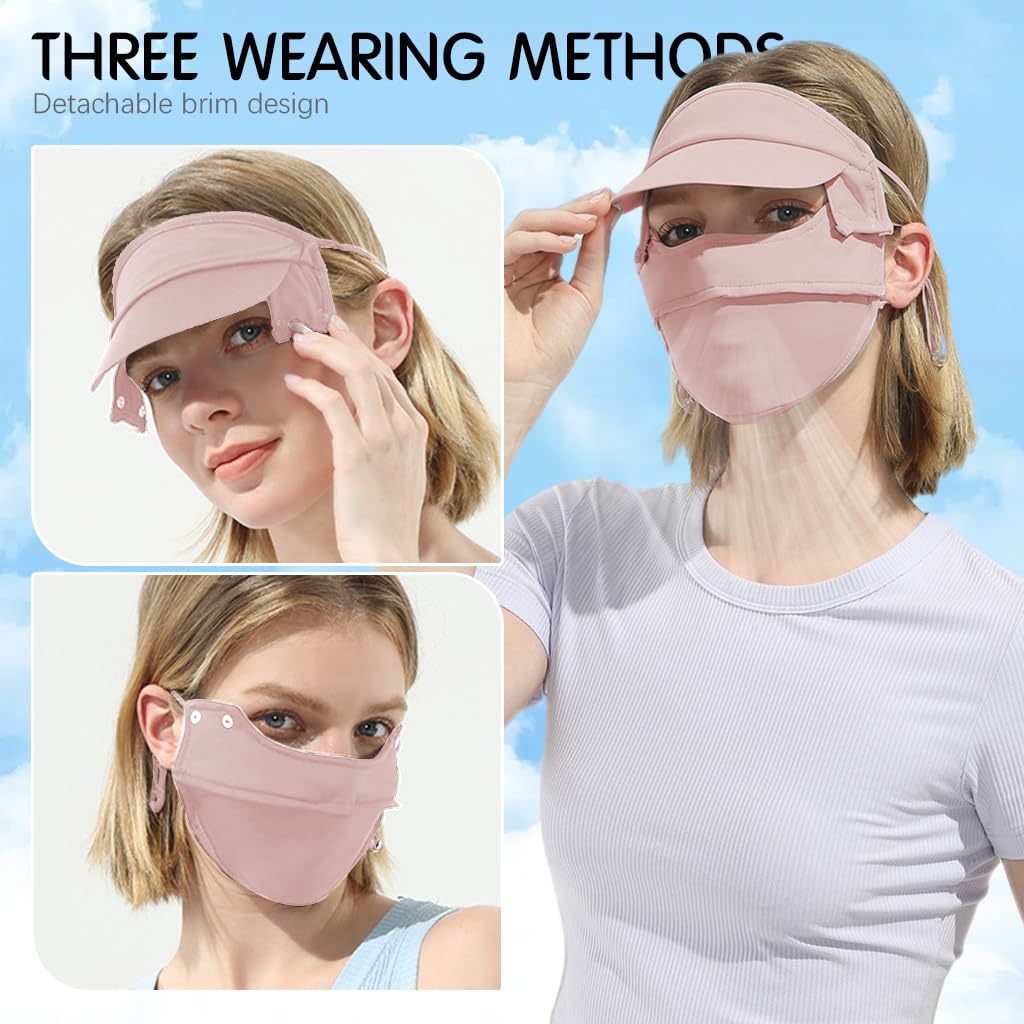 SANNIDHI Full Face Mask for Outdoor Activities with Detachable Brim Ice Silk 3 PCS Pink